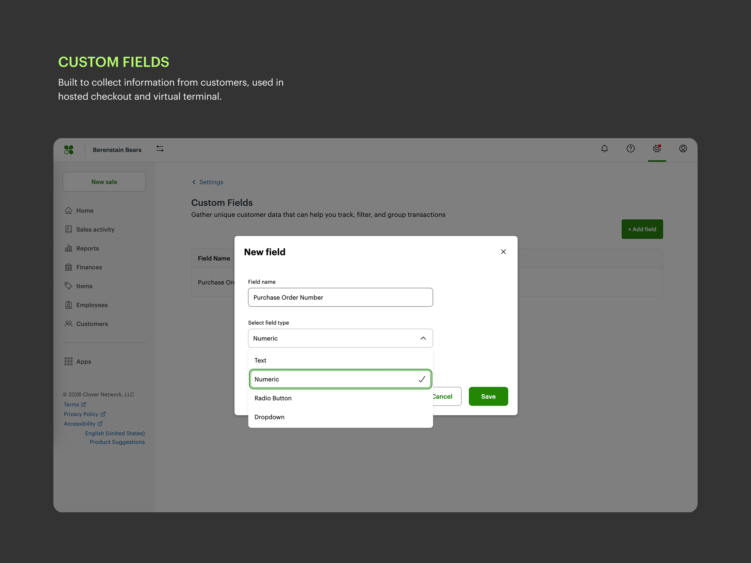 Existing Custom Fields — collects information from customers