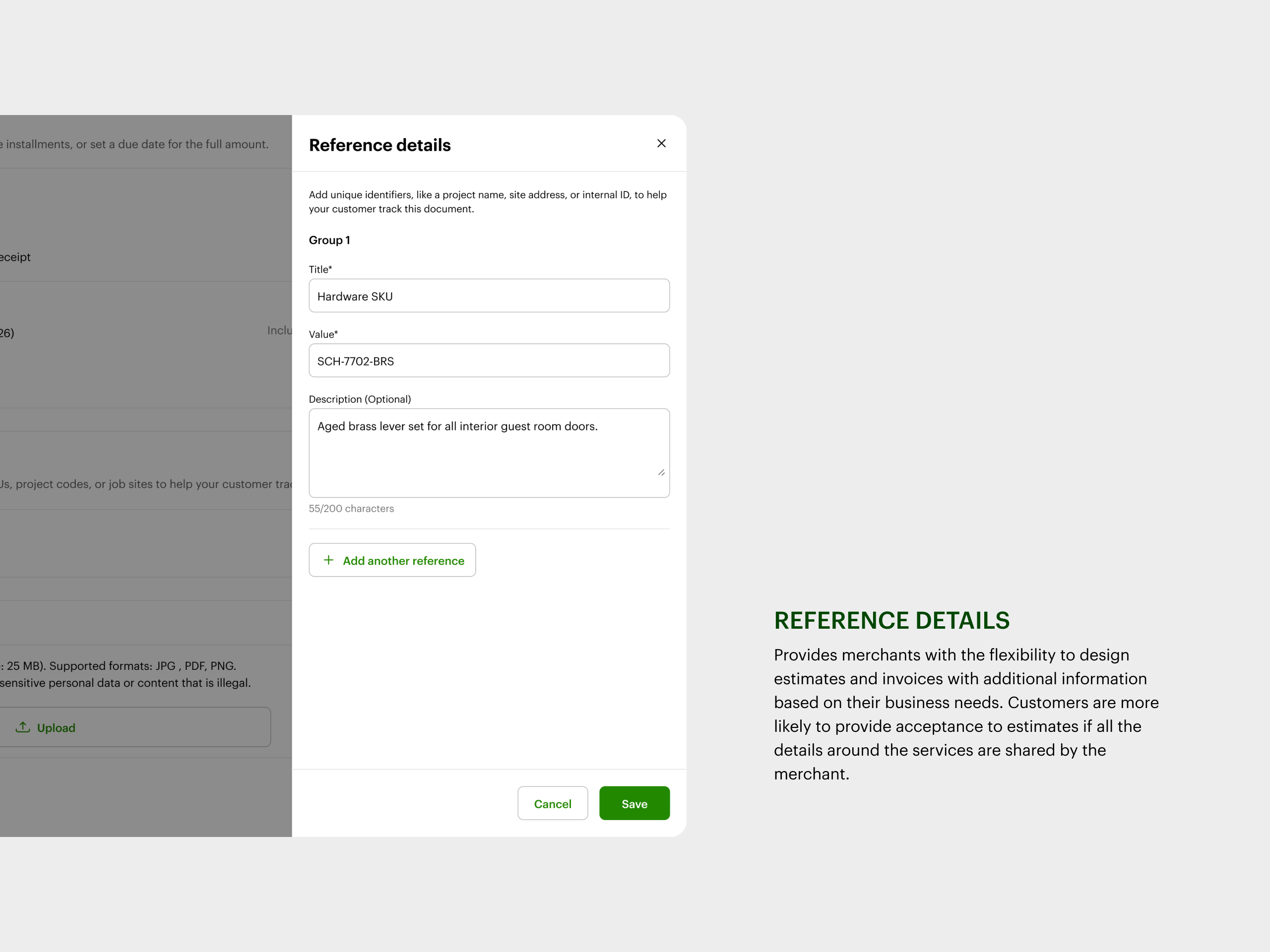New Reference Details — provides project information to clients