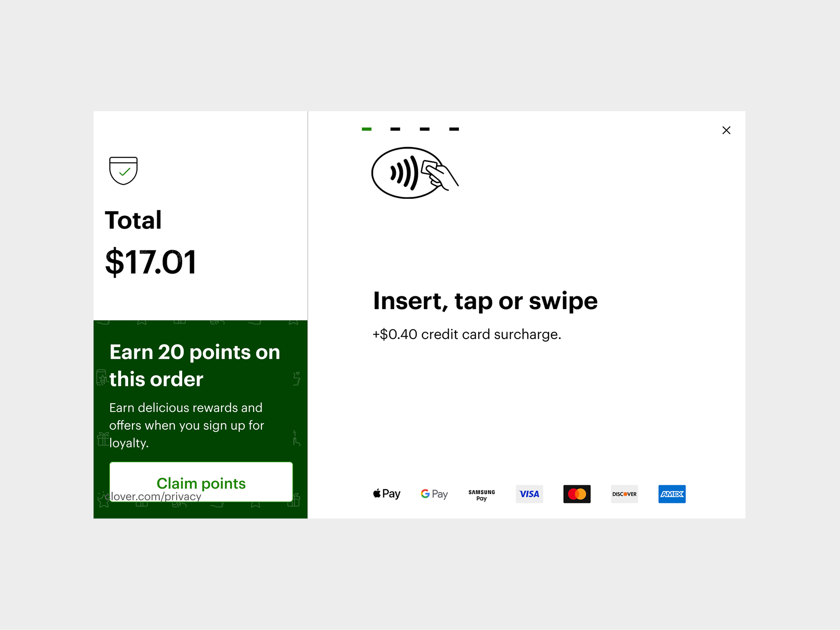 Customer loyalty sign up — earn 20 points prompt at checkout